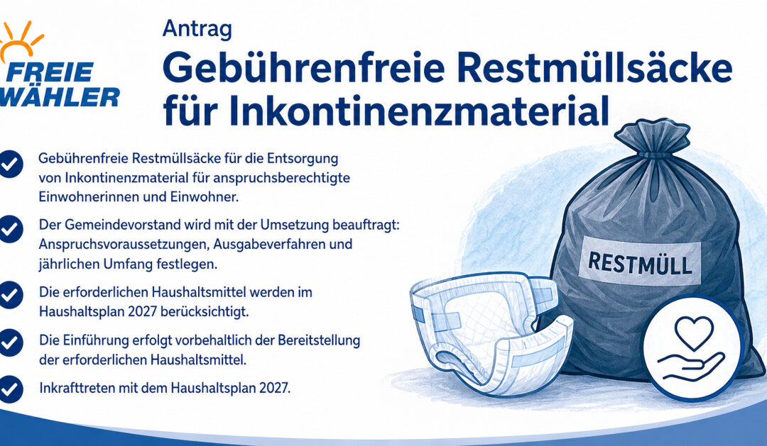 FWG beantragt gebührenfreie Restmüllsäcke für Inkontinenzmaterial zur Unterstützung von Pflegebedürftigen und Angehörigen