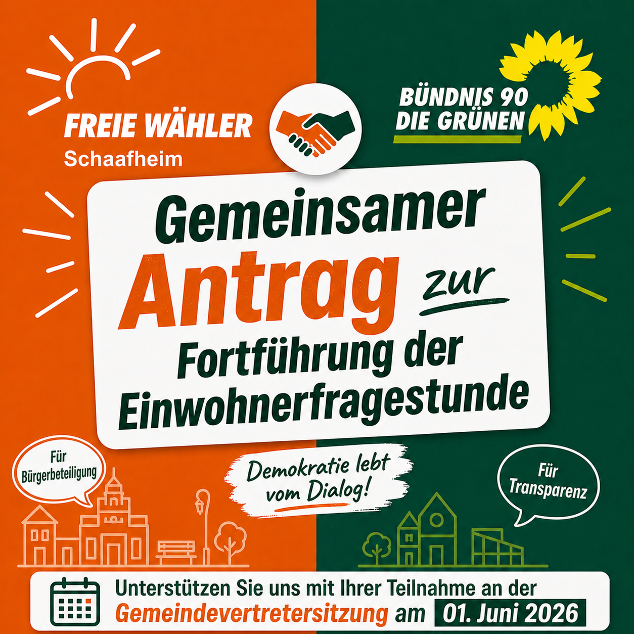 Gemeinsamer Antrag FWG - Grüne Fortführung Einwohnersprechstunde 2026 - 2031